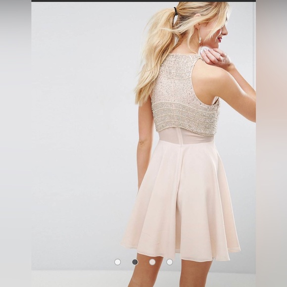 ASOS Embellished Crop Top Beaded Mini‎ Dress Women’s Ivory Beige Size US 4 - Picture 2 of 14